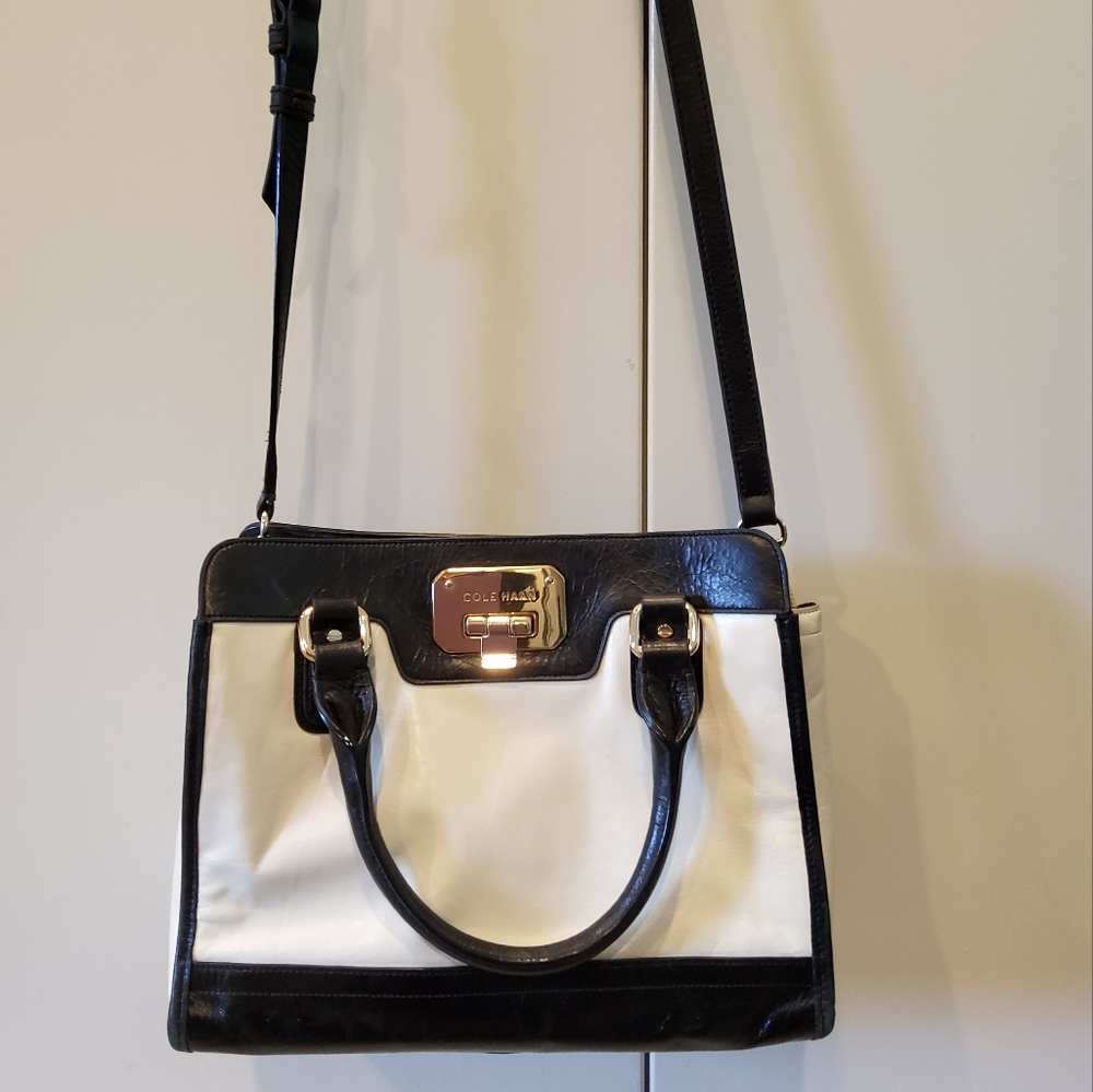 Cole Haan Ivory 2 tone Leather Crossbody Tote Bag